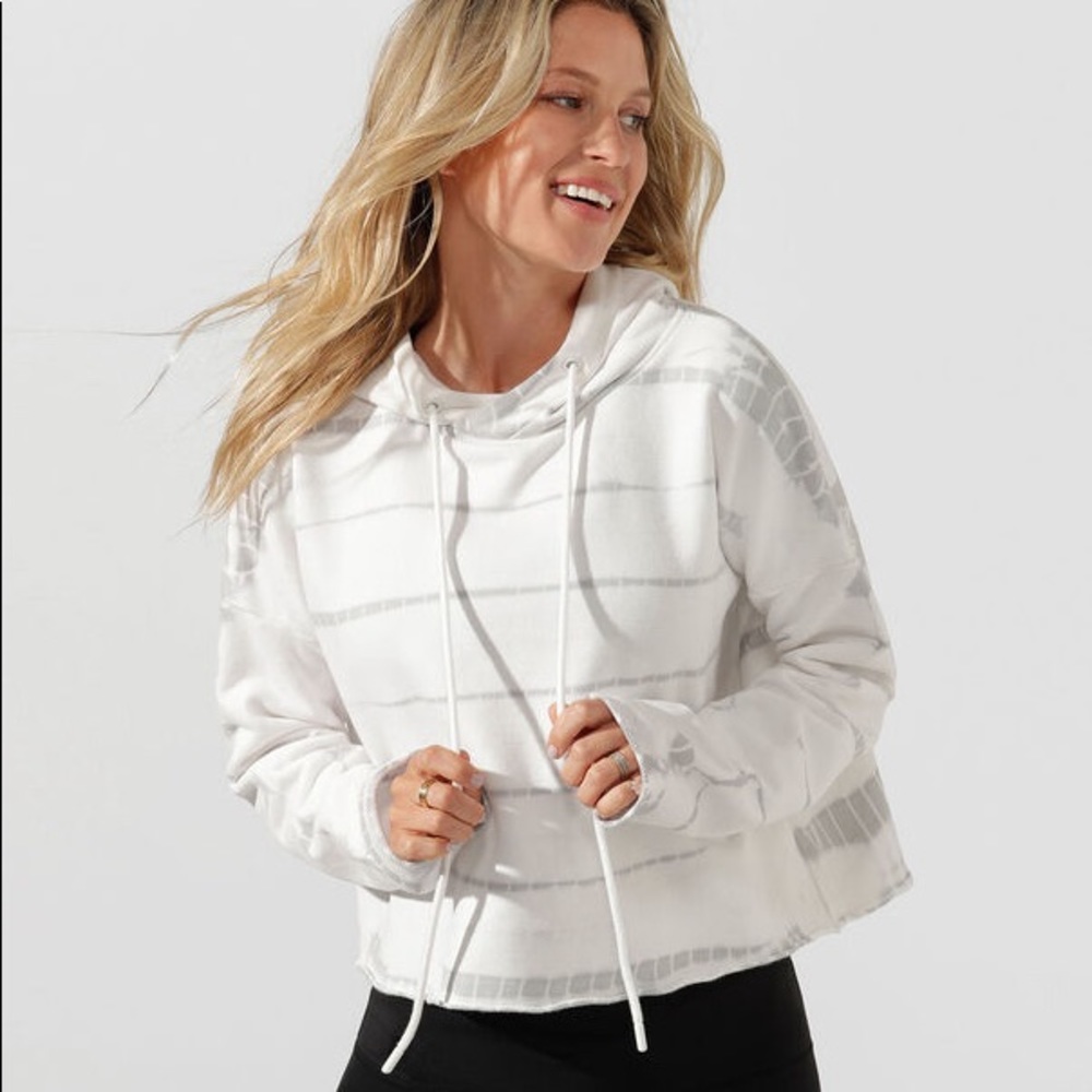 Lorna Jane Tie Dye Cropped Hoodie, white tie dye, XSmall